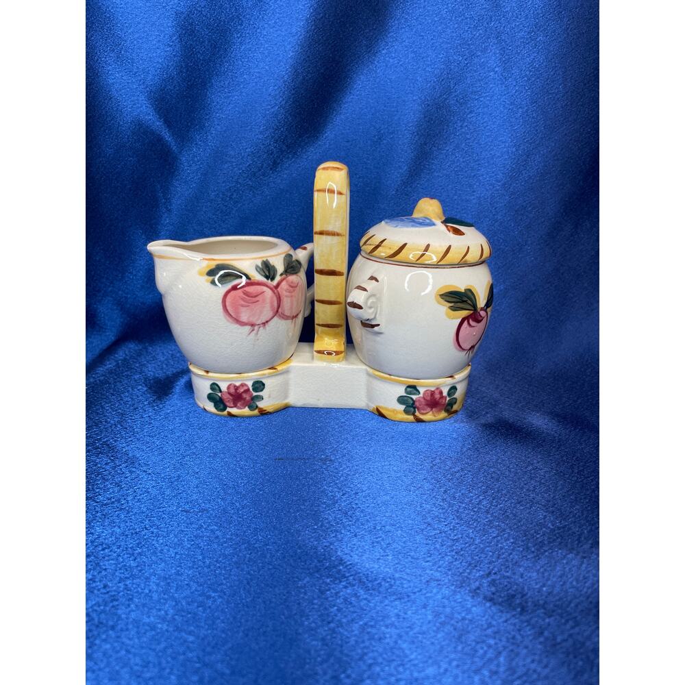 Vintage Nasco Porcelain Creamer and Sugar Dish with Caddy